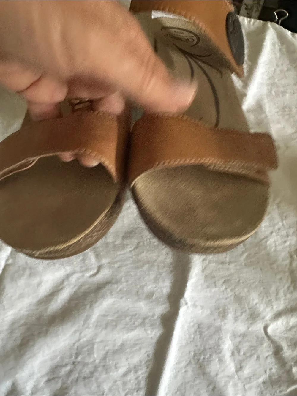 Abeo Una Tan Leather cork wedge Slingback Sandals 9 B.I.O